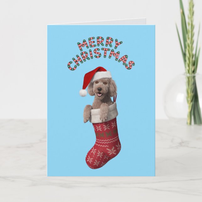 Tarjeta de Navidad de Poodle Adorable (Anverso)