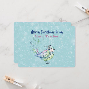 Tarjeta de Navidad de Profesor de Música Pájaro Ca