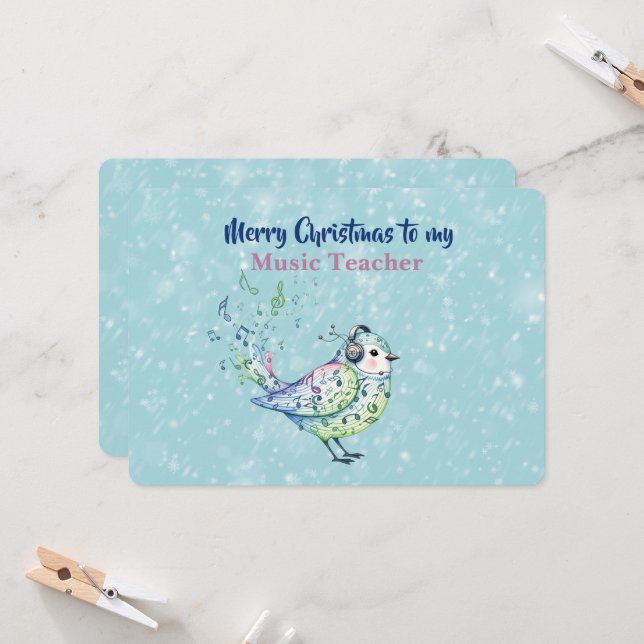 Tarjeta de Navidad de Profesor de Música Pájaro Ca (Anverso/Reverso In Situ)