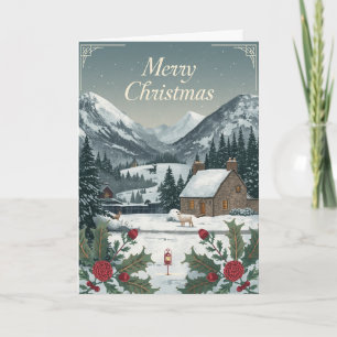 Tarjeta de Navidad de Pueblo de Montaña Nevada