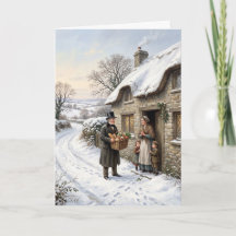 Tarjeta de Navidad de pueblo nevado victoriano vin