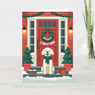 Tarjeta de Navidad de Puerta con Cachorro Alegre