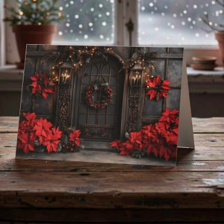 Tarjeta de Navidad de Puerta de Entrada de Poinset