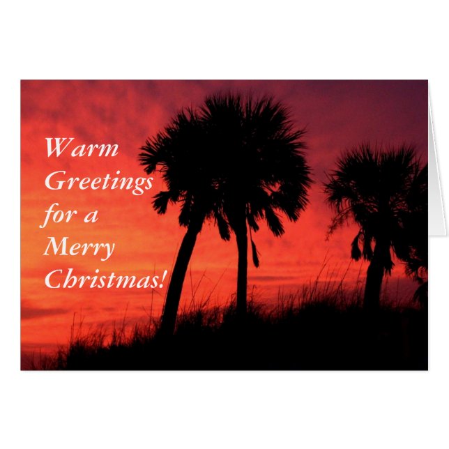 Tarjeta de Navidad de puesta de sol con palmera -  (Anverso (Horizontal))