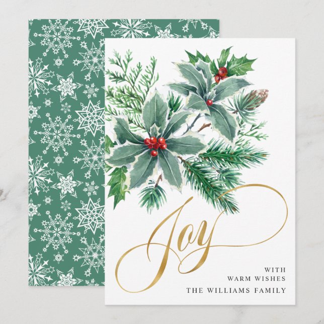 Tarjeta de Navidad de rama de bayas de acebo de al (Anverso / Reverso)