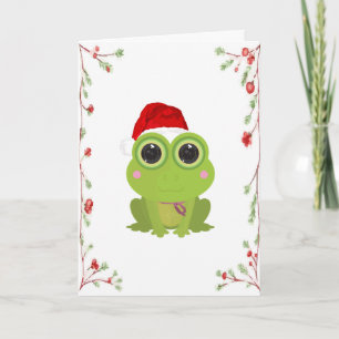 Tarjeta de Navidad de rana adorable con muérdago