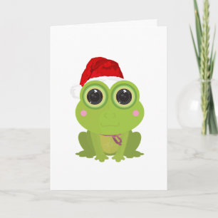 Tarjeta de Navidad de Rana Adorable en Blanco Sóli