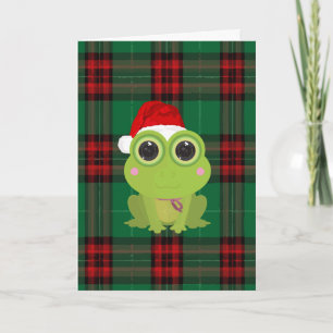 Tarjeta de Navidad de Rana Adorable en Verde Oscur