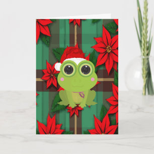Tarjeta de Navidad de Rana Adorable sobre Cuadros