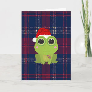 Tarjeta de Navidad de Rana Adorable sobre Cuadros