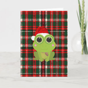 Tarjeta de Navidad de Rana Adorable sobre Patrón d