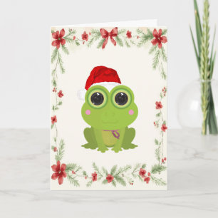 Tarjeta de Navidad de rana linda con muérdago