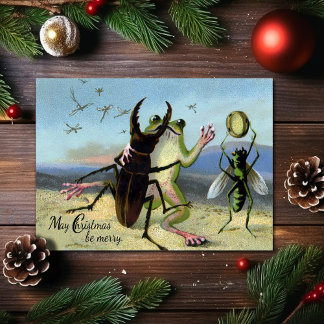 Tarjeta de Navidad de Rana Victoriana Vintage
