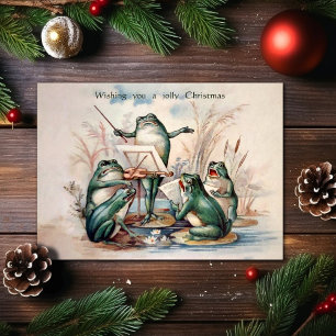 Tarjeta de Navidad de Ranas Alegres Vintage