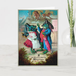 Tarjeta de Navidad de Ranas de Navidad Vintage