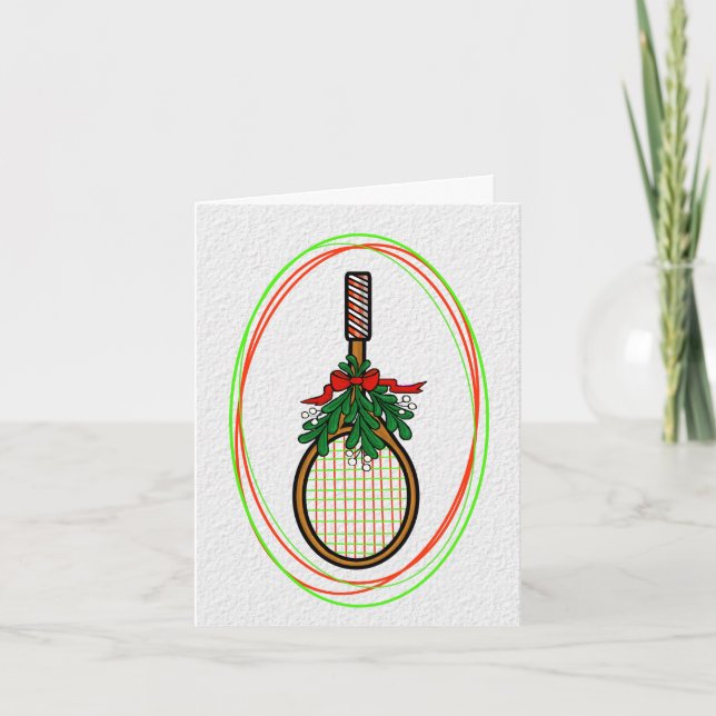 Tarjeta de Navidad de Raqueta de Tenis con Muérdag (Anverso)