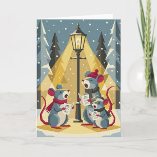 Tarjeta de Navidad de Ratones Cantores Vintage