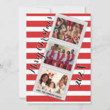 Tarjeta de Navidad de rayas con tres fotos