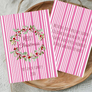 Tarjeta de Navidad de rayas rosadas Flores de Na