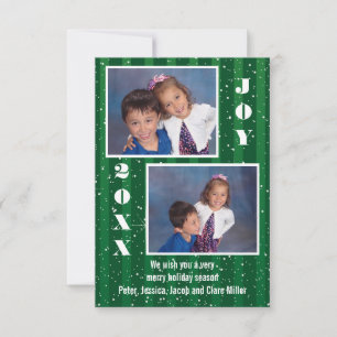 Tarjeta de Navidad de Rayas Verdes Nieve - 3x5