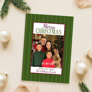 Tarjeta de Navidad de rayas verdes y de arándano