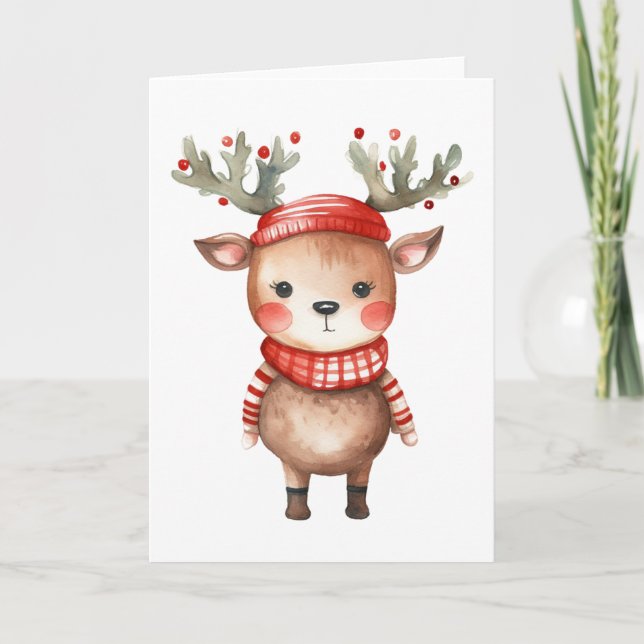 Tarjeta de Navidad de Reno Caprichoso – En blanco  (Anverso)