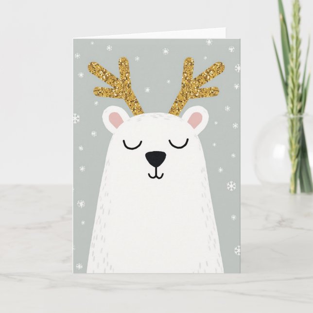 Tarjeta de Navidad de Reno Ciervo de Navidad Oso P (Anverso)