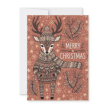 Tarjeta de Navidad de Reno con Suéter de Punto