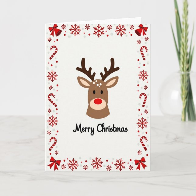 Tarjeta de Navidad de Reno Cute (Anverso)