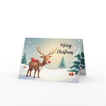 Tarjeta de Navidad de Reno de Acuarela
