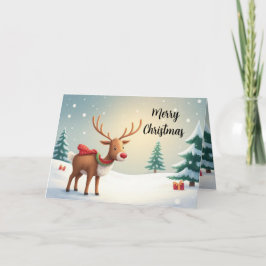 Tarjeta de Navidad de Reno de Acuarela