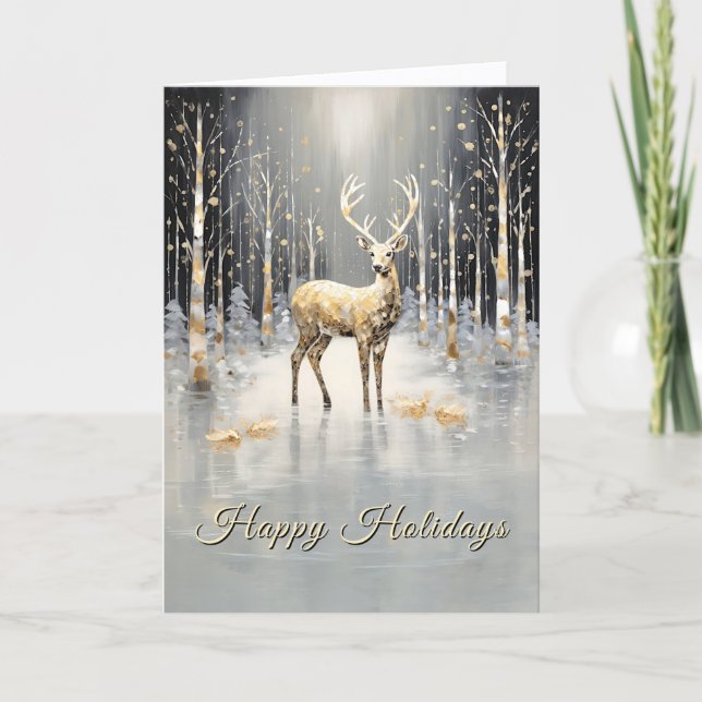 Tarjeta de Navidad de Reno de Navidad de Oro (Anverso)