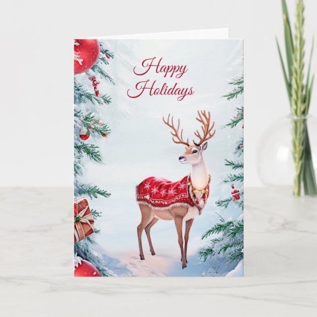 Tarjeta de Navidad de Reno de Vacaciones (Anverso)