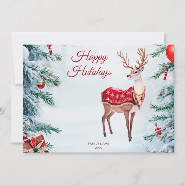 Tarjeta de Navidad de Reno de Vacaciones (Anverso)