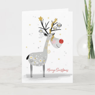 Tarjeta de Navidad de Reno Feliz con Amigos Pájaro