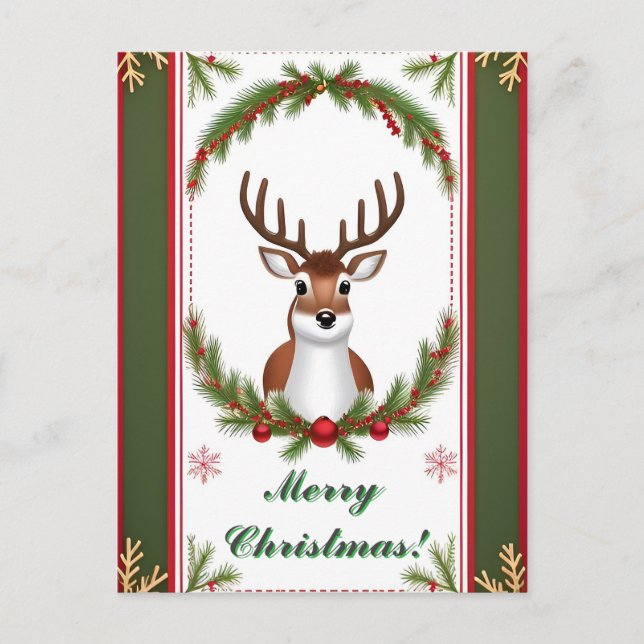 Tarjeta de Navidad de Reno Festivo (Anverso)