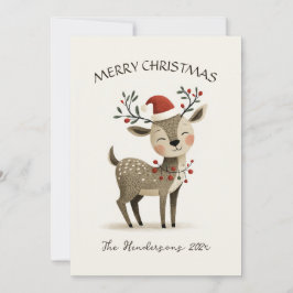 Tarjeta de Navidad de Reno Navideño Retro Adorable