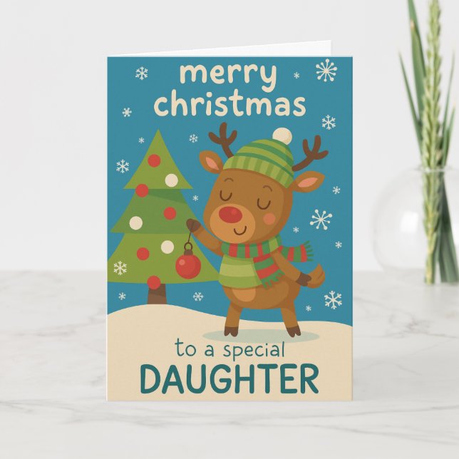 Tarjeta de Navidad de Reno para Hija (Anverso)