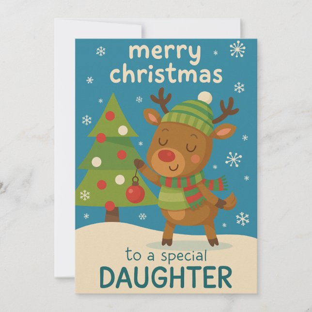 Tarjeta de Navidad de Reno para Hija (Anverso)