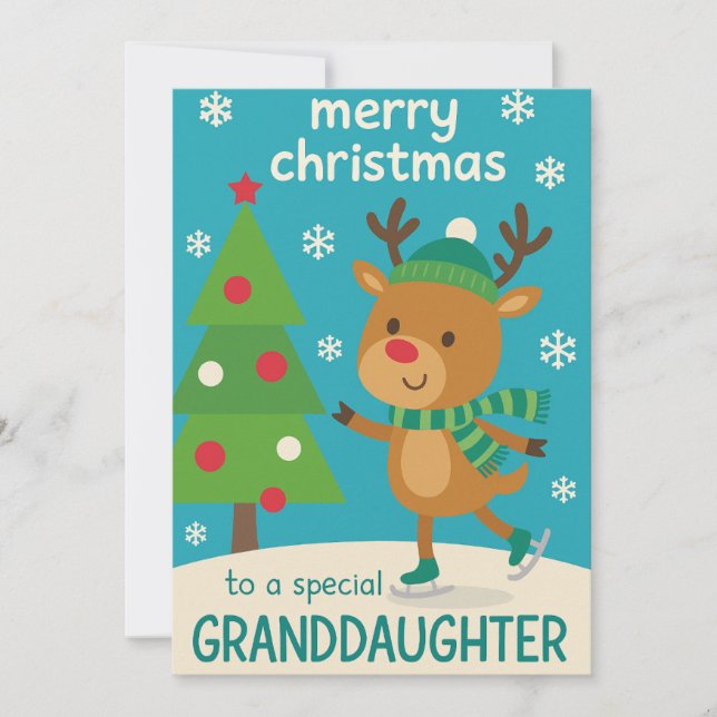 Tarjeta de Navidad de Reno para Nieta (Anverso)
