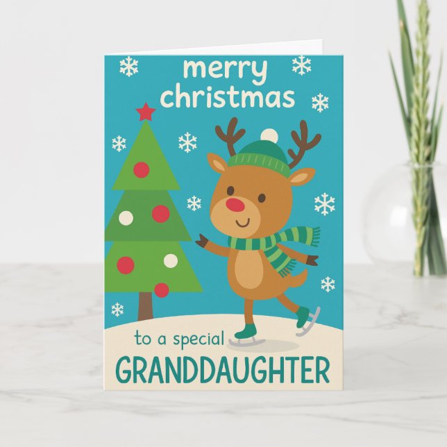 Tarjeta de Navidad de Reno para Nieta (Anverso)