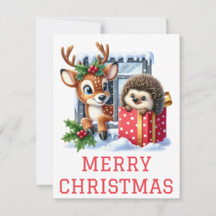 Tarjeta de Navidad de Reno y Erizo