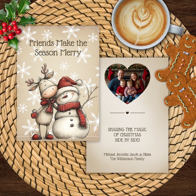 Tarjeta de Navidad de Reno y Muñeco de Nieve con F (Subido por el creador)