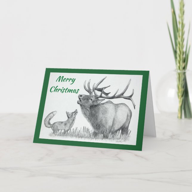 Tarjeta de Navidad de Reno y Zorro (Anverso)