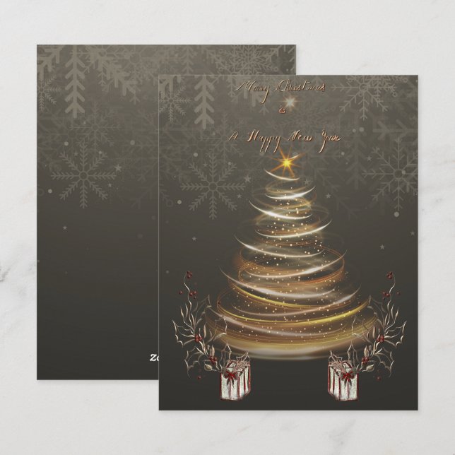 Tarjeta de Navidad de Resplandor Dorado de Navidad (Anverso / Reverso)