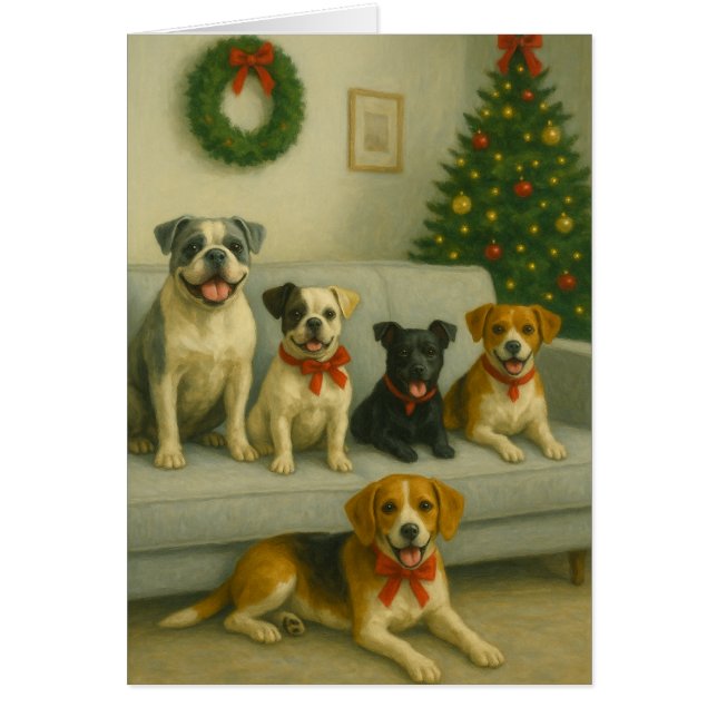 Tarjeta de Navidad de retrato de perro elegante de (Frente)