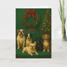 Tarjeta de Navidad de retrato de perro elegante de