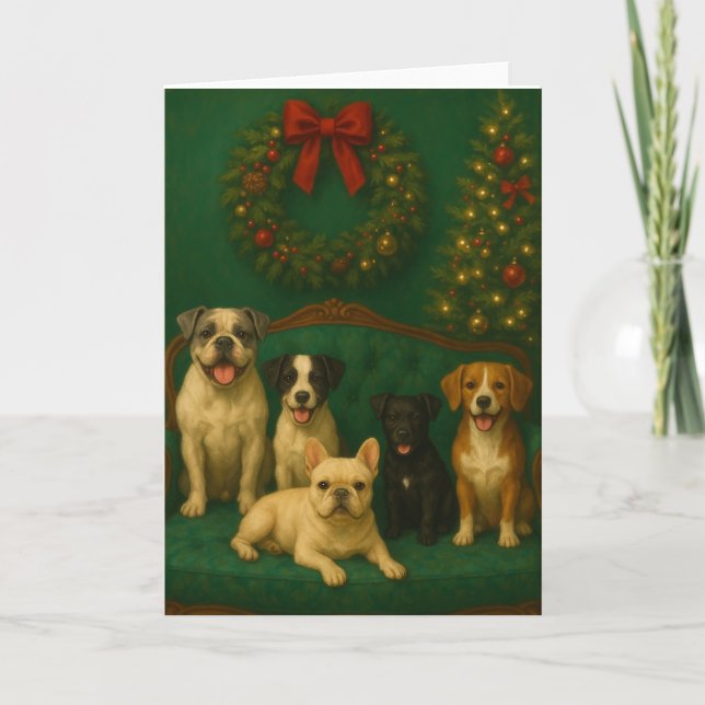 Tarjeta de Navidad de retrato de perro elegante de (Anverso)