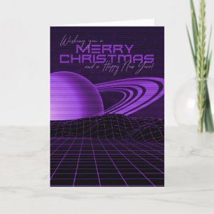 Tarjeta de Navidad de Retrowave Púrpura