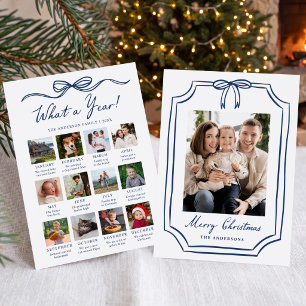 Tarjeta de Navidad de revisión del año con lazo de